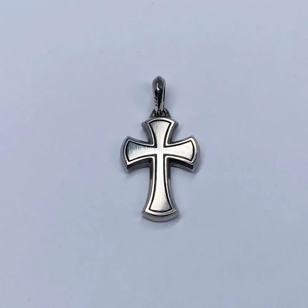 David Yurman Knife-Edge Cross Pendant Sterling Silver with Pave Black Diamonds
